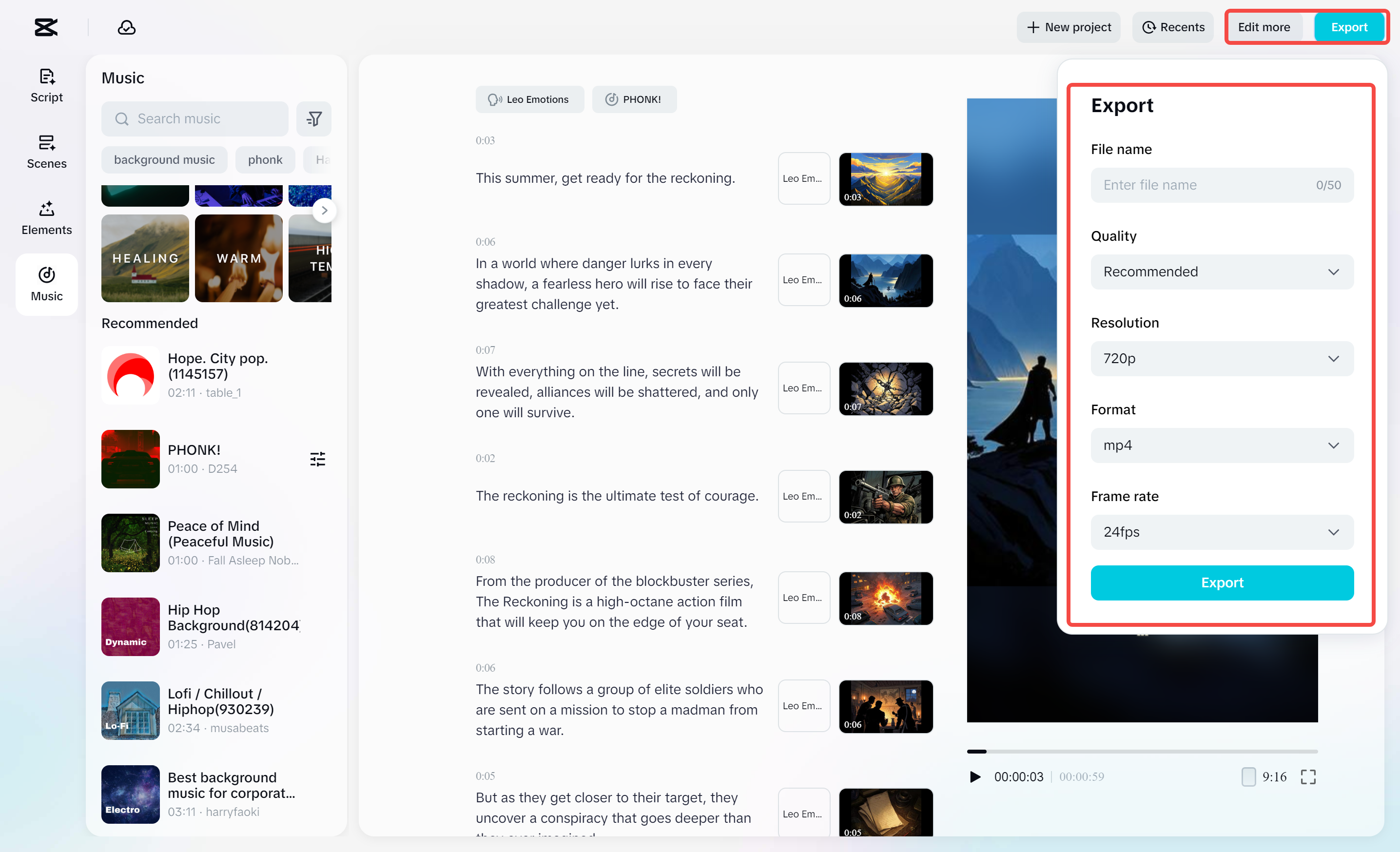Ini-export ang huling video mula sa AI video maker ng CapCut