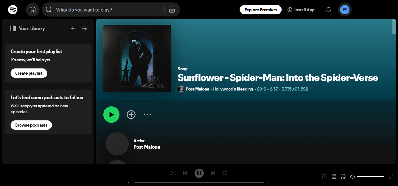 อินเทอร์เฟซของดอกทานตะวัน - เพลงที่มีสตรีม Spotify มากที่สุดตลอดเวลา