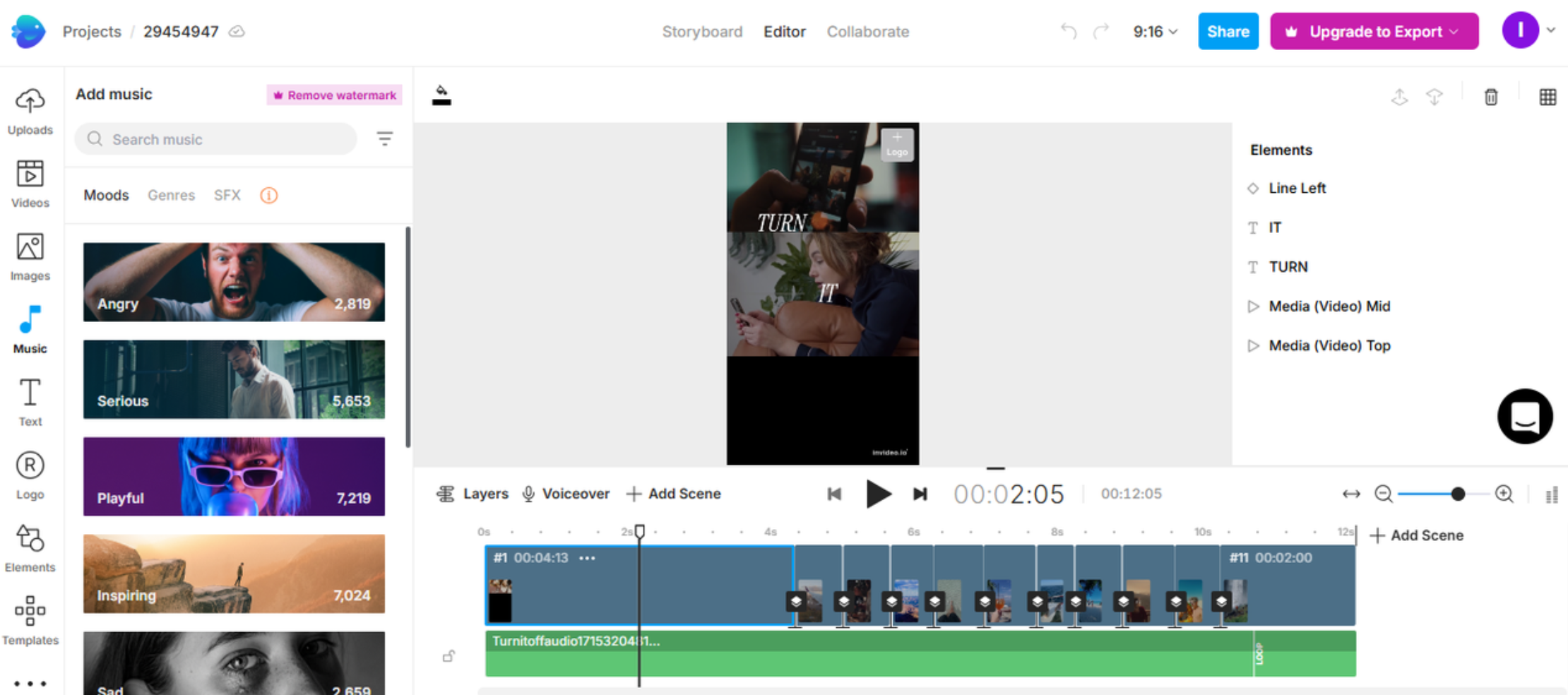 Interface of InVideo.IO - ein beliebter kostenloser Instagram-Reel-Maker