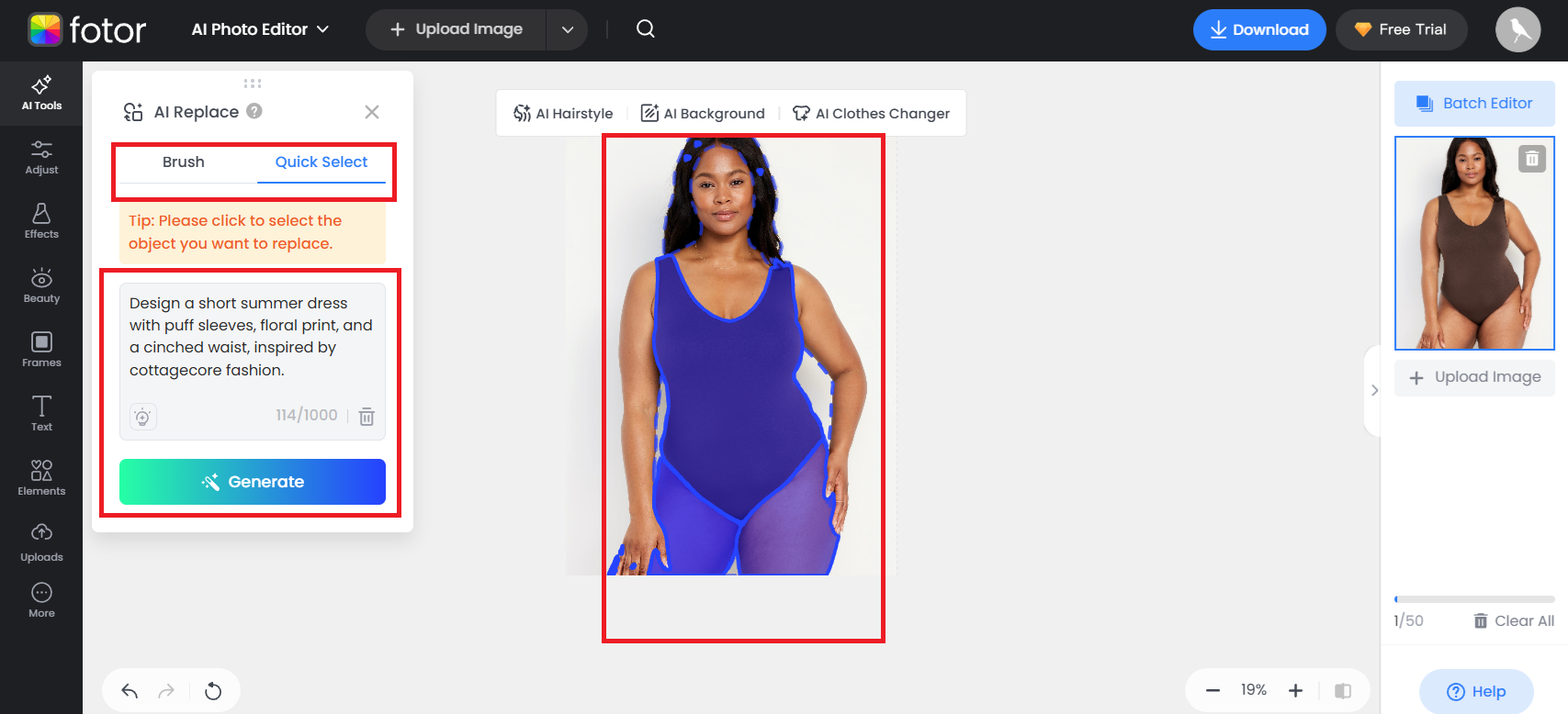 Mark the area and write the clothing prompt