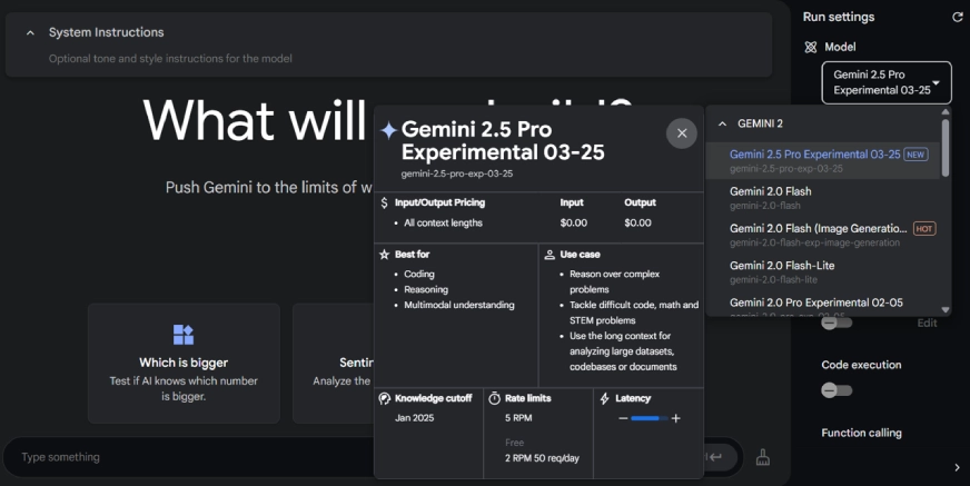 Interface Gemini 2.5 Pro com opções de chat e upload de arquivos