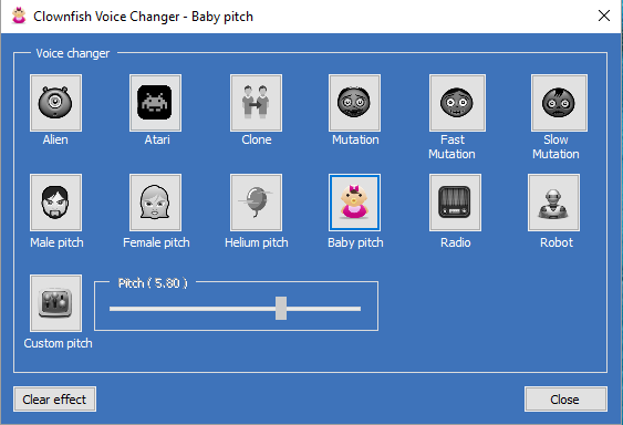 Interface of Clownfish Voice Changer - a user-friendly real time voice changer