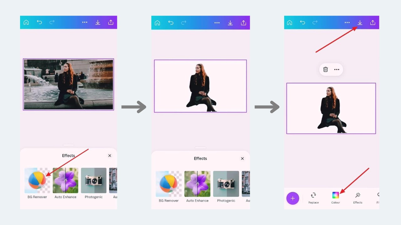 poista tausta Canva-mobiilisovelluksessa
