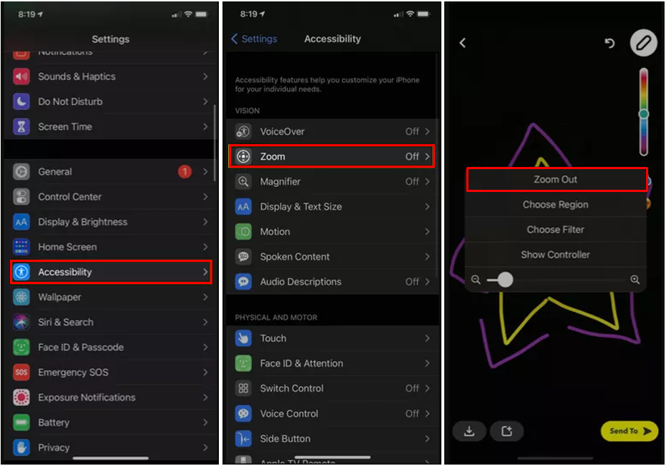 Image montrant comment faire un zoom arrière sur Snapchat pendant le dessin