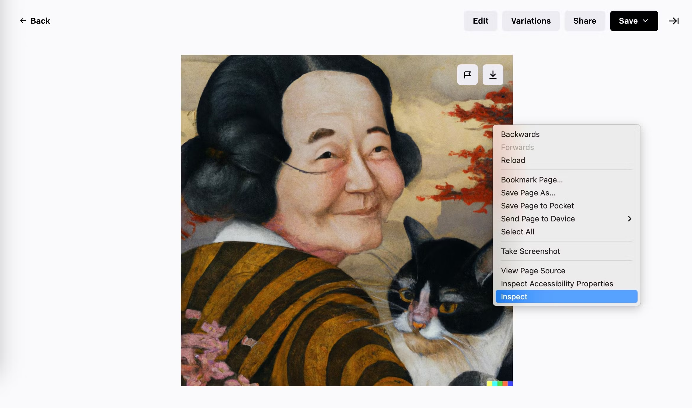 Saving AI-generated images from DALL-E image generator