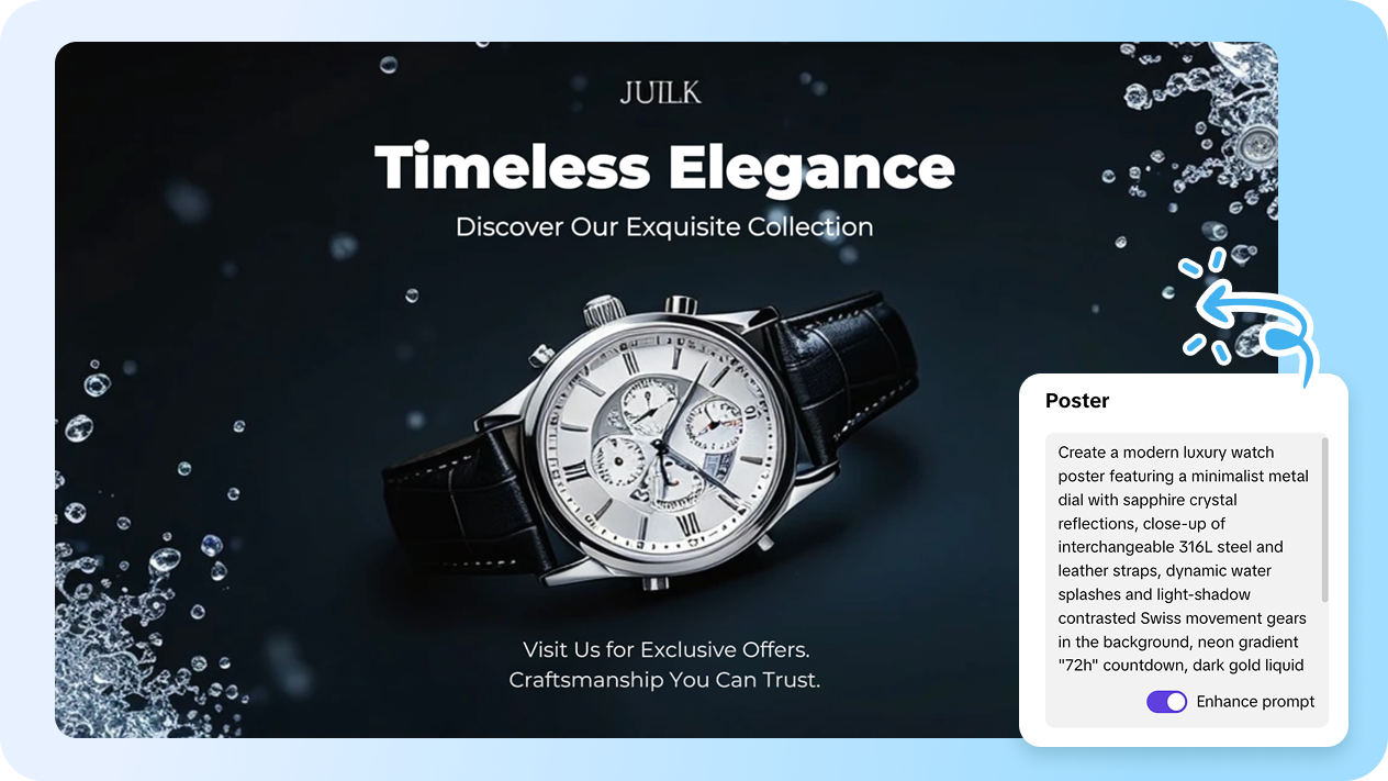 Instant wristwatch design posters generation