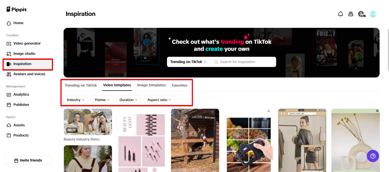 Pippit video templates