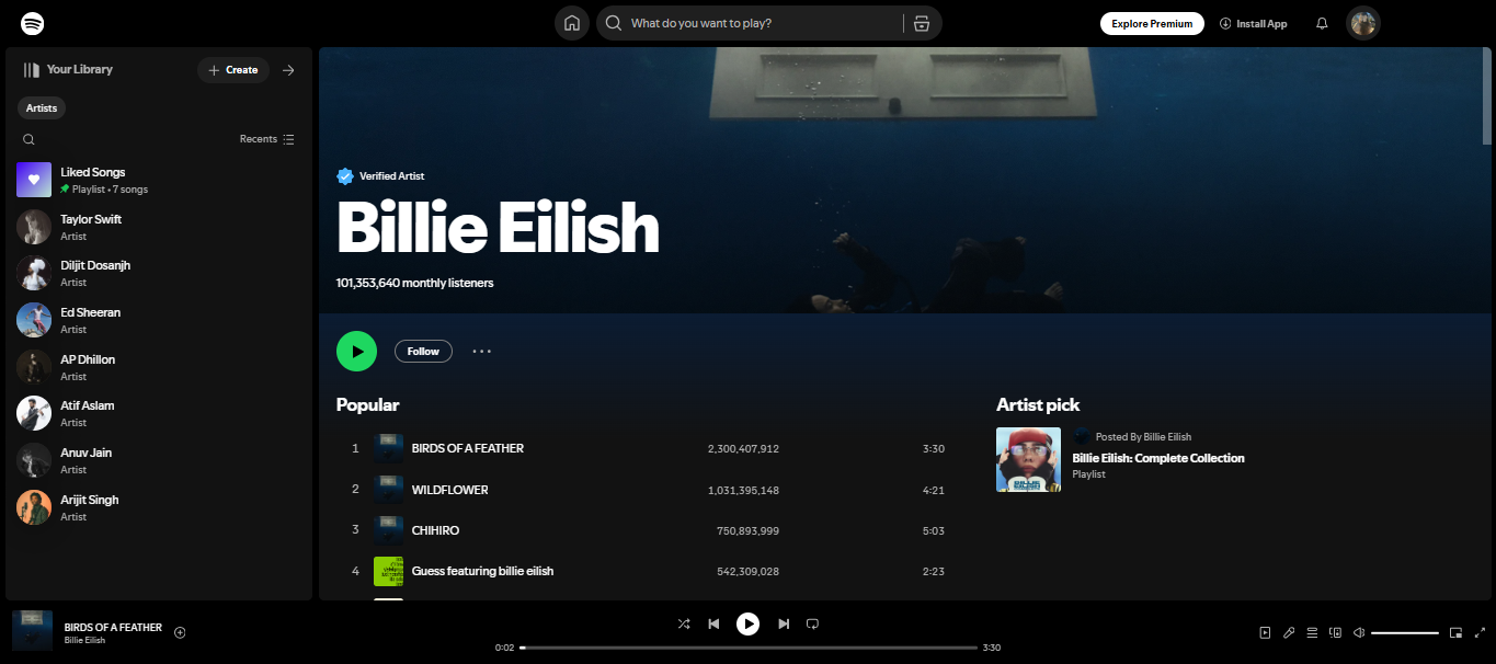 Billie Eilish - jeden z 200 najlepszych artystów Spotify