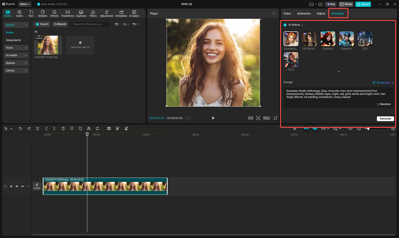 Stylize the image in CapCut