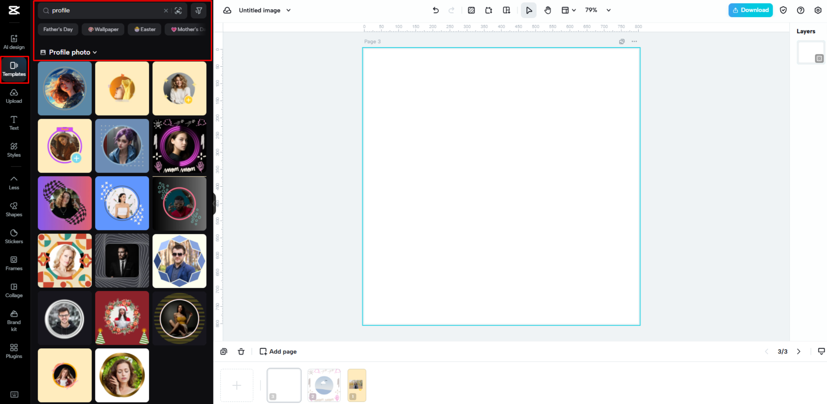 Choosing a profile picture template on CapCut Web