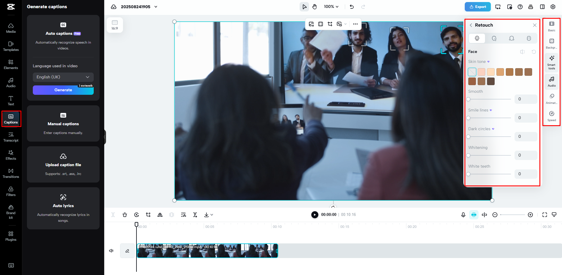 Editing the video presentation with CapCut Web