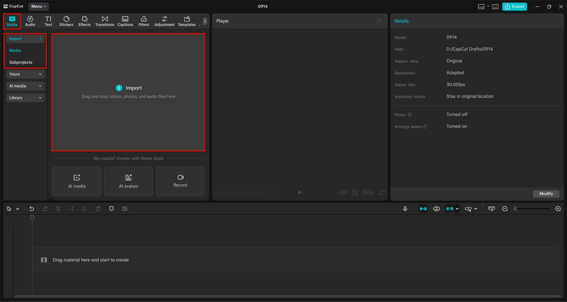 Mengimpor video ke dalam CapCut editor video desktop