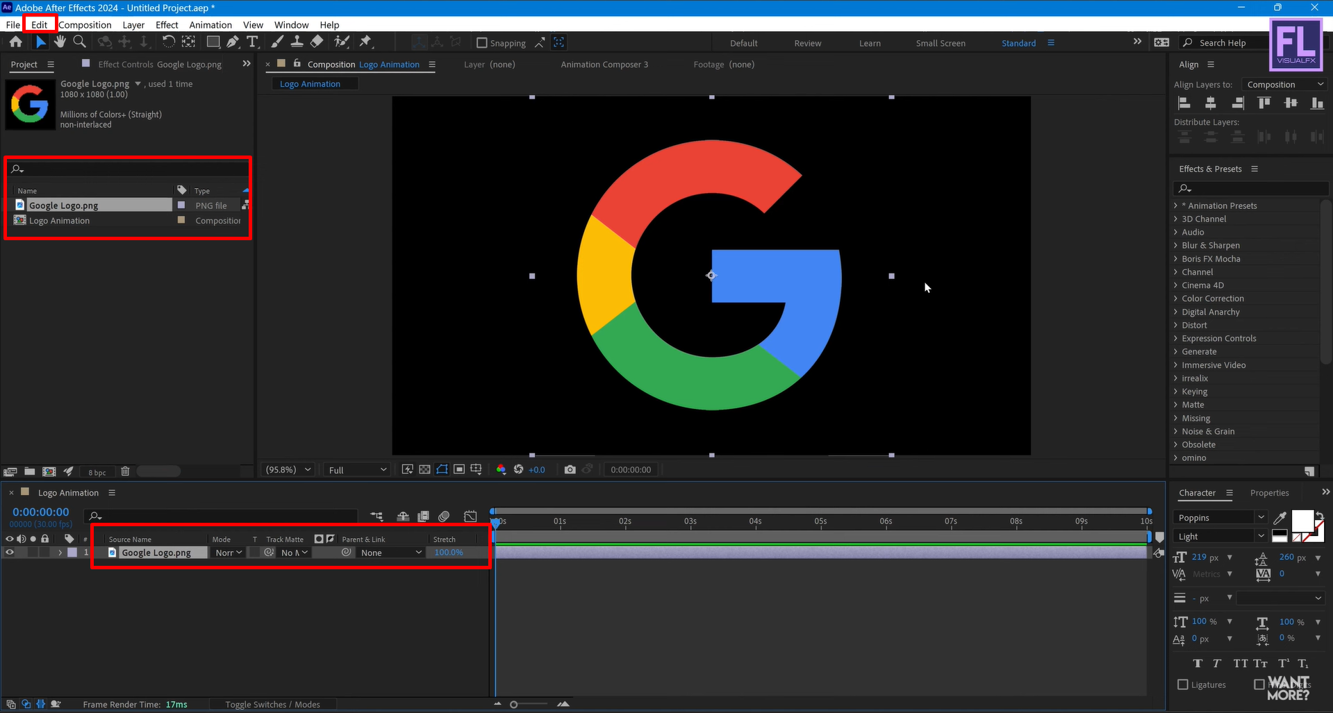 Importing and opening the template in Adobe After Effects