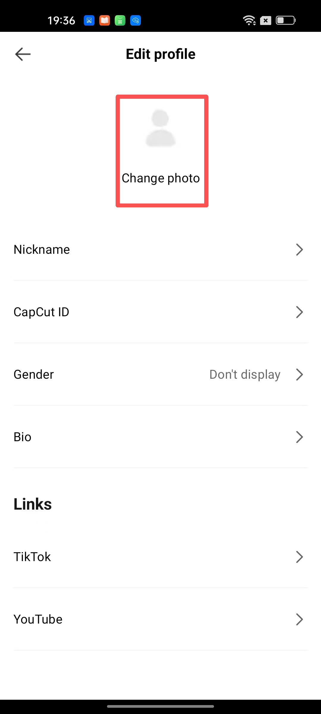 "Change Photo" in "Edit Profile"