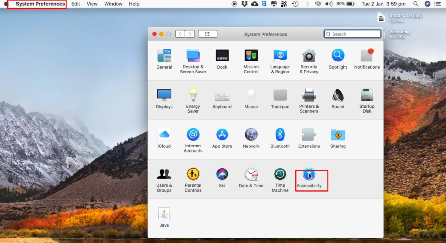 Selecting system preferences to enable text to voice on Mac