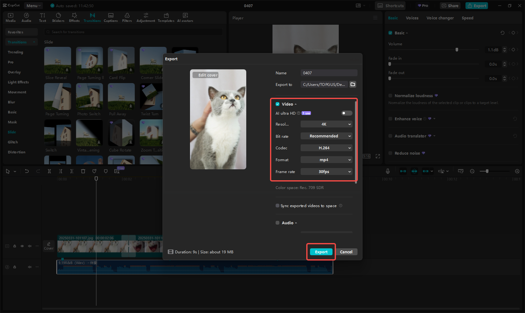 Exporting the slideshow video