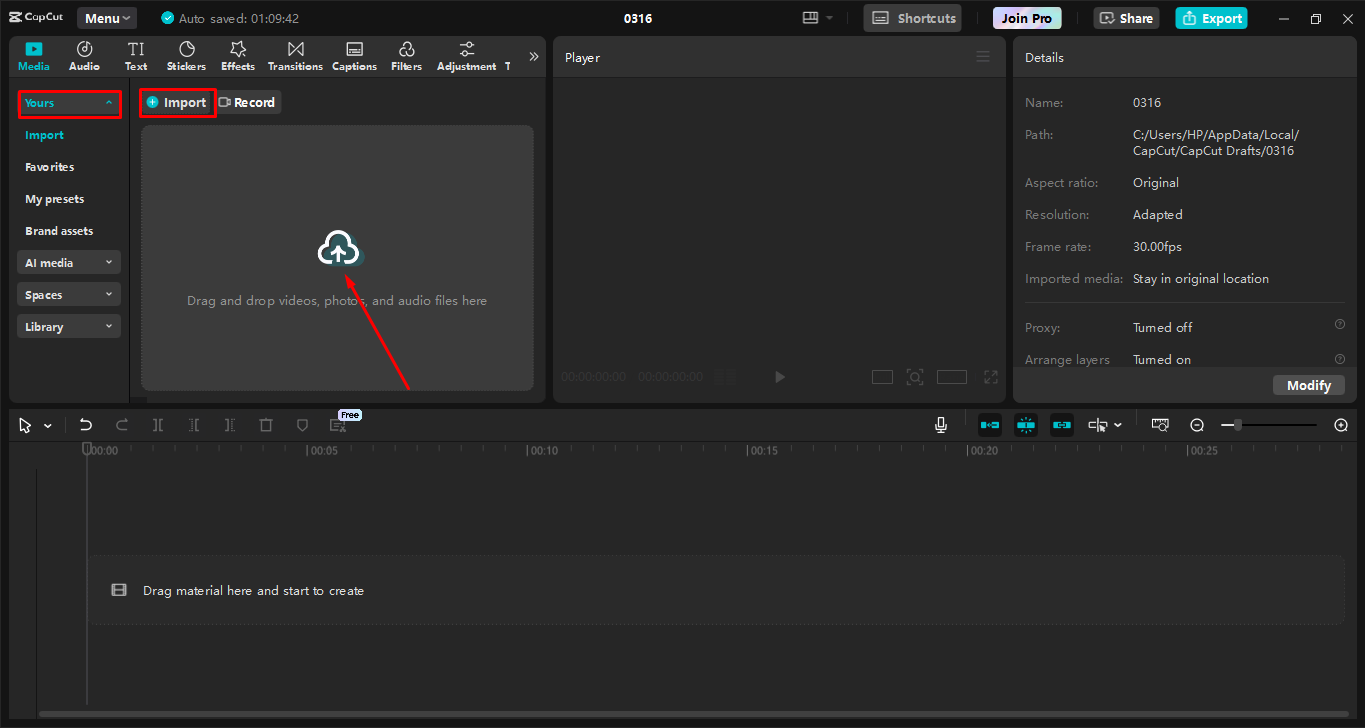 Subiendo video al CapCut editor de video de escritorio