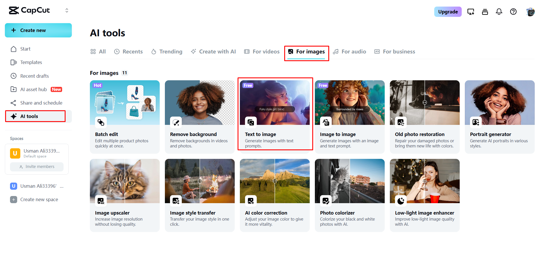 Acessando o gerador de imagens no CapCut Web