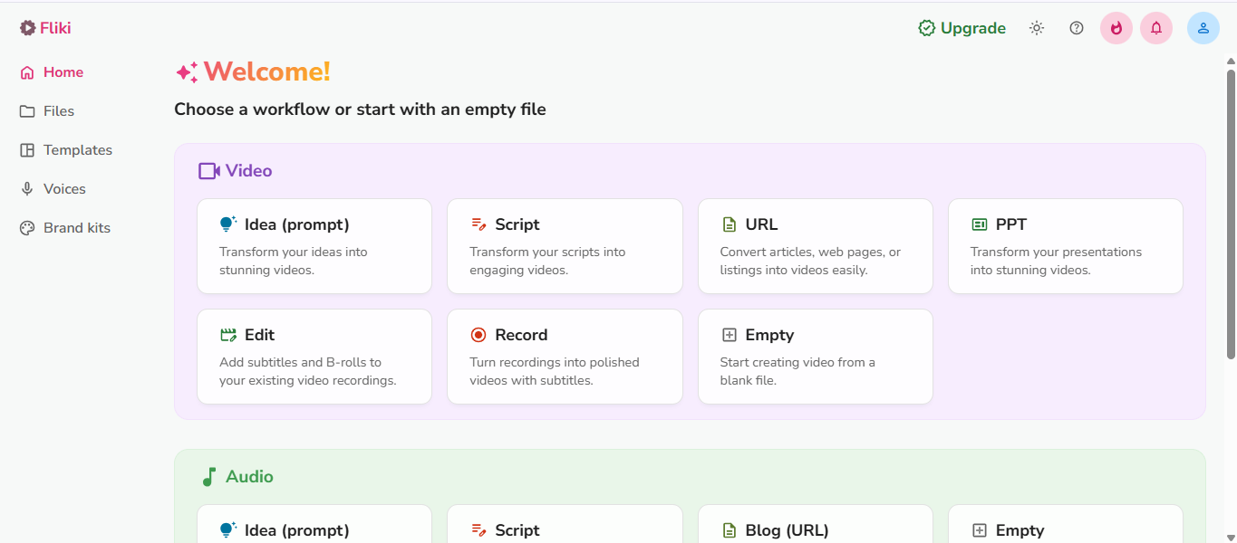 Fliki's interface