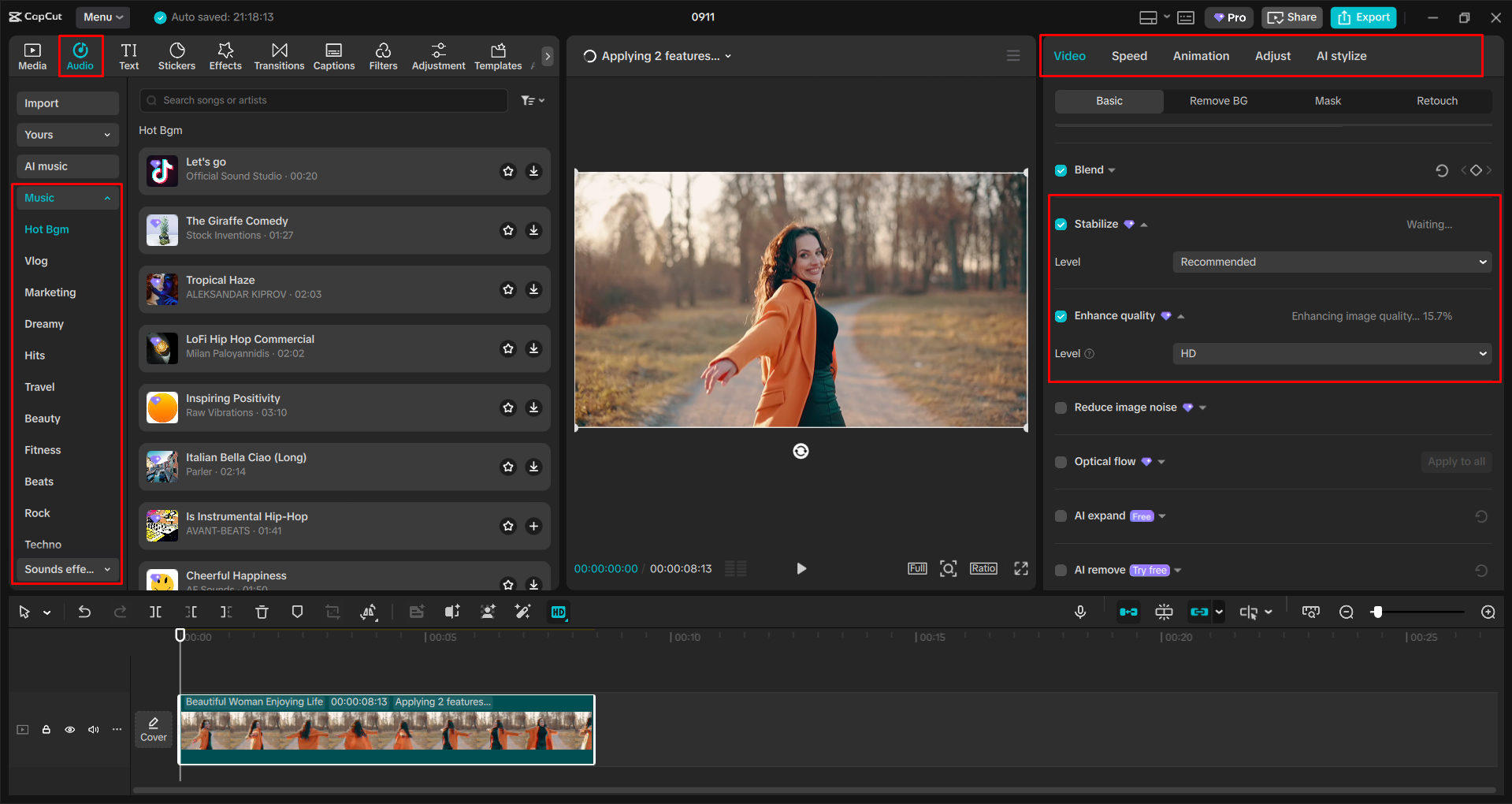 Enhancing the video with the CapCut desktop video editor