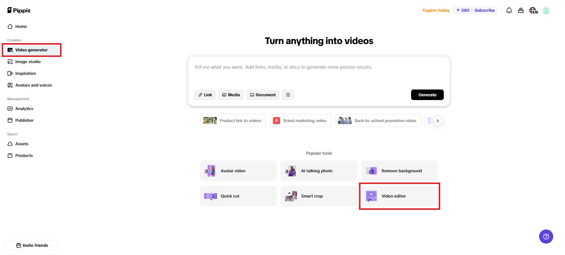 Select the video editor option