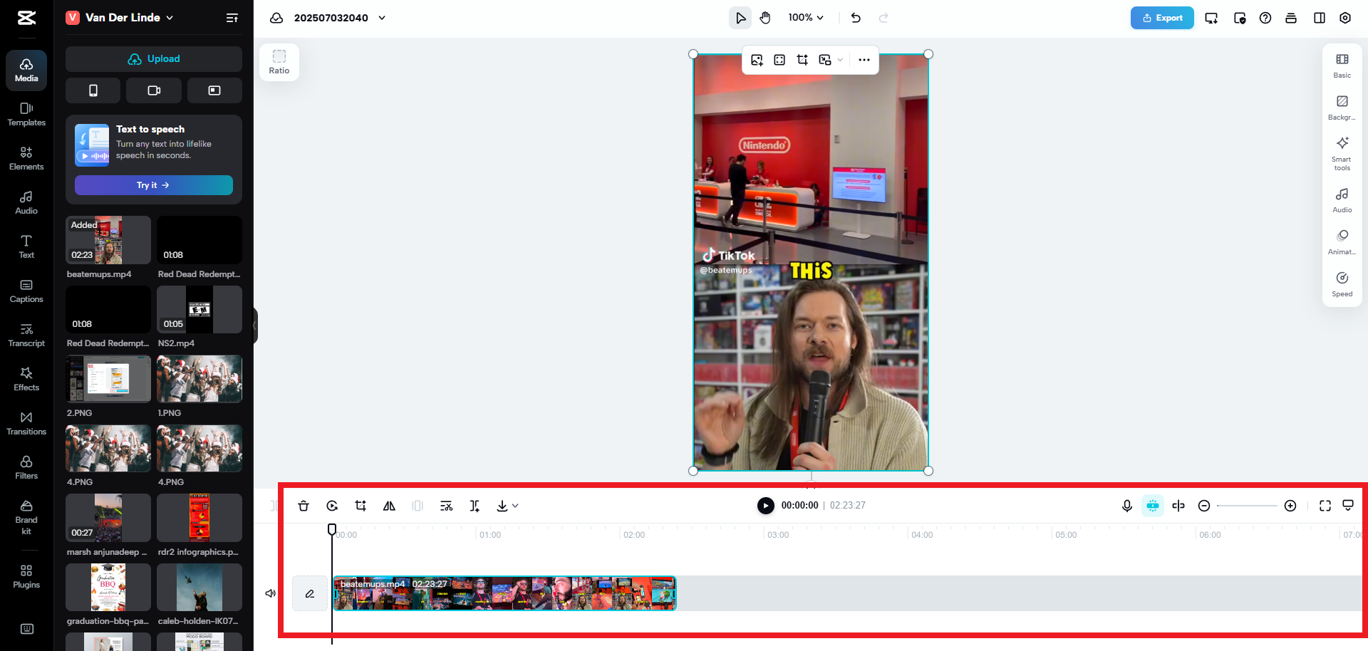 CapCut Webの動画編集タイムライン