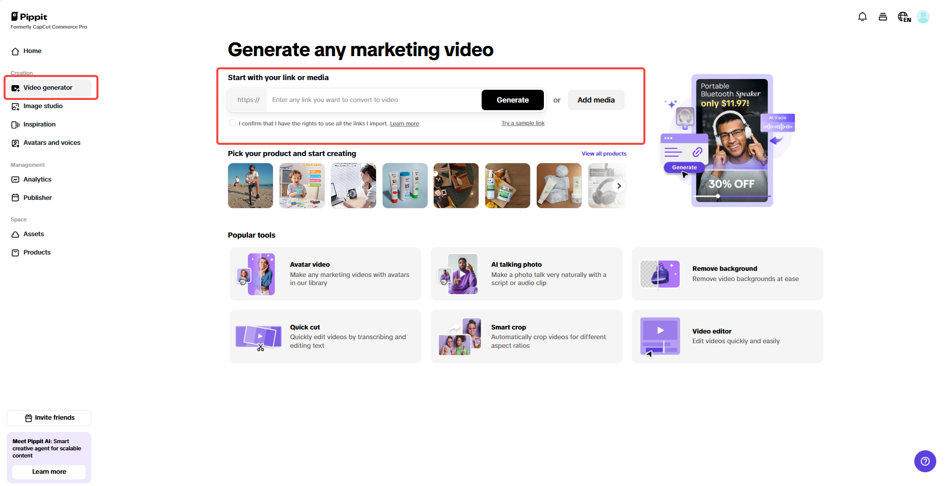 Upload product links or media