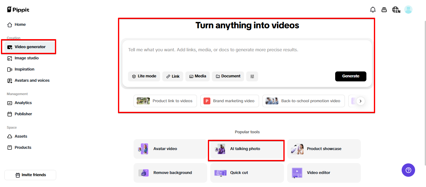 AI video generator in Pippit