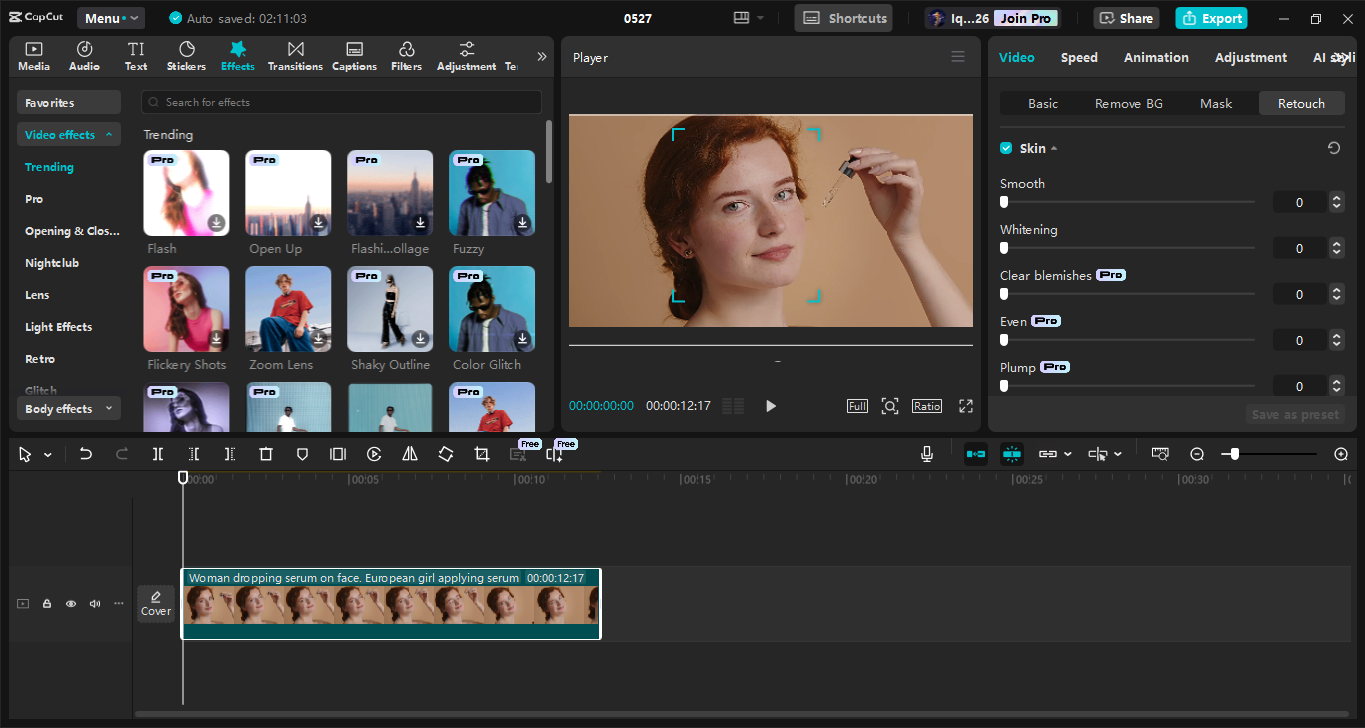 Interfaz de edición del CapCut editor de video de escritorio: una herramienta avanzada para eliminar el color de ojos rojos de los videos