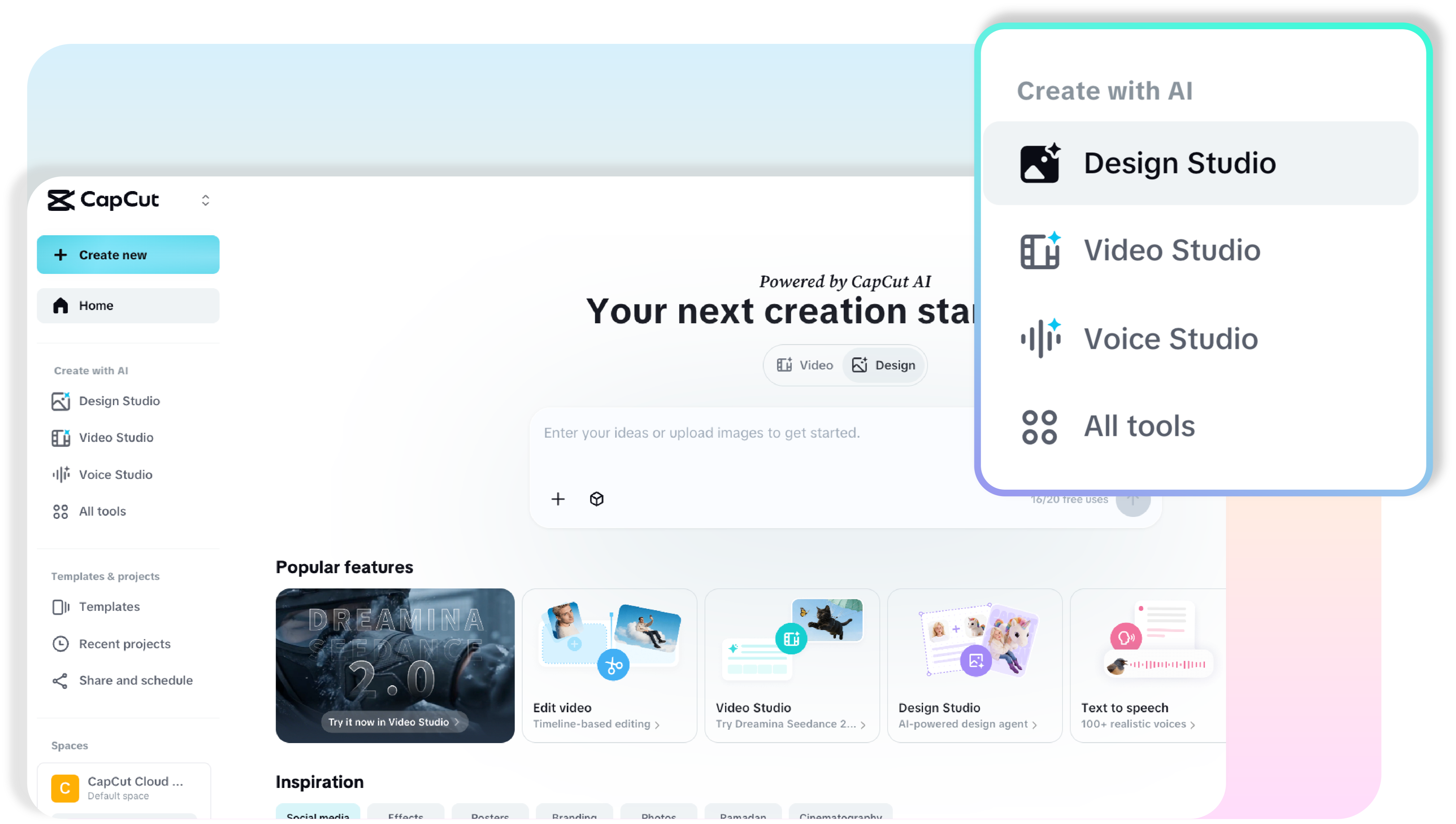 Step 1: Open CapCut and Launch Design Studio