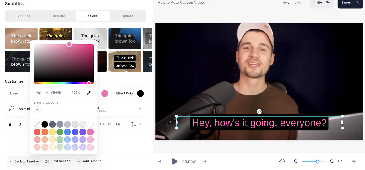 Interfaccia di Veed.io - un video ben noto a convertitore di sottotitoli