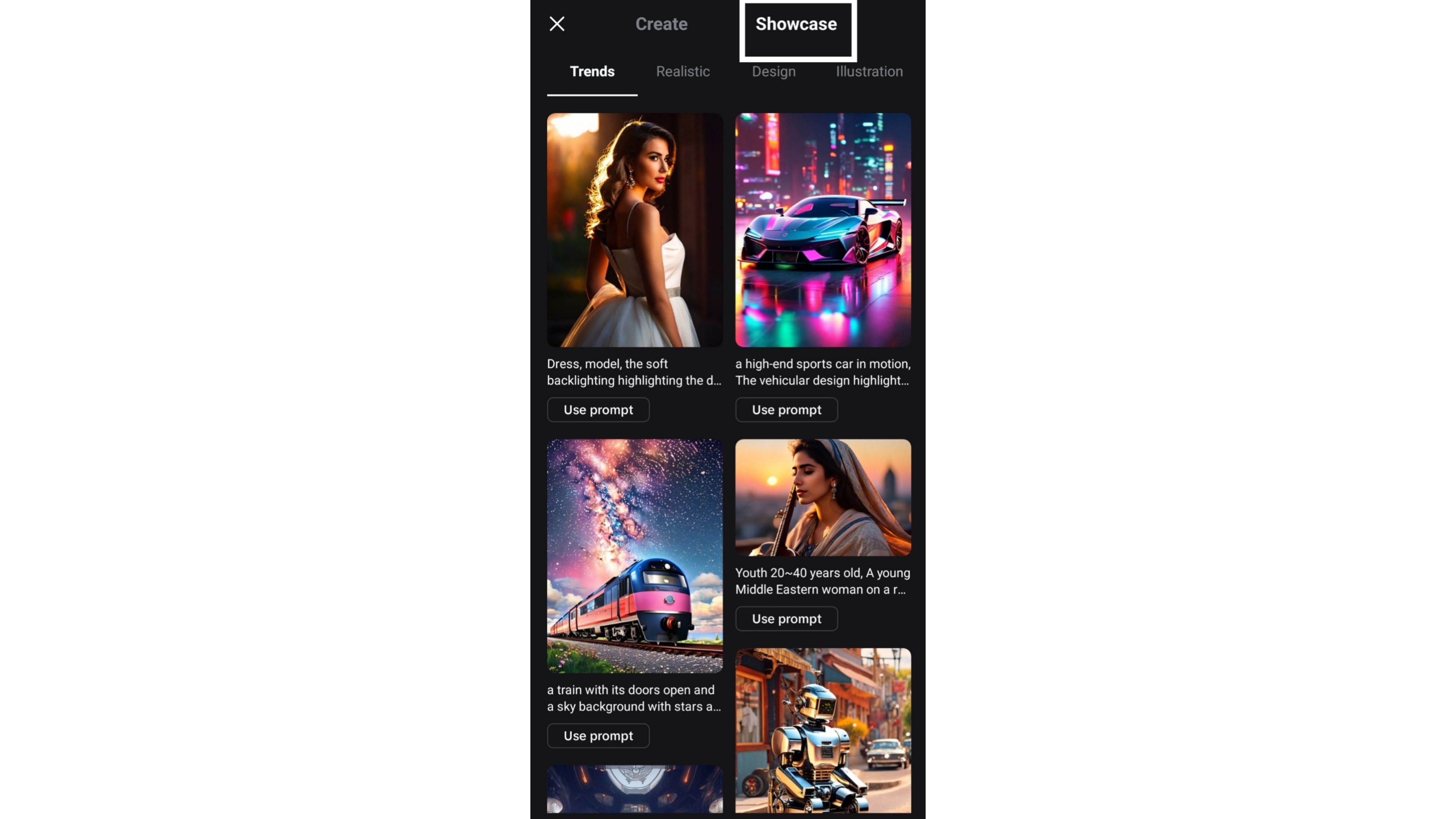 CapCut Ap —Text to image — Showcase section