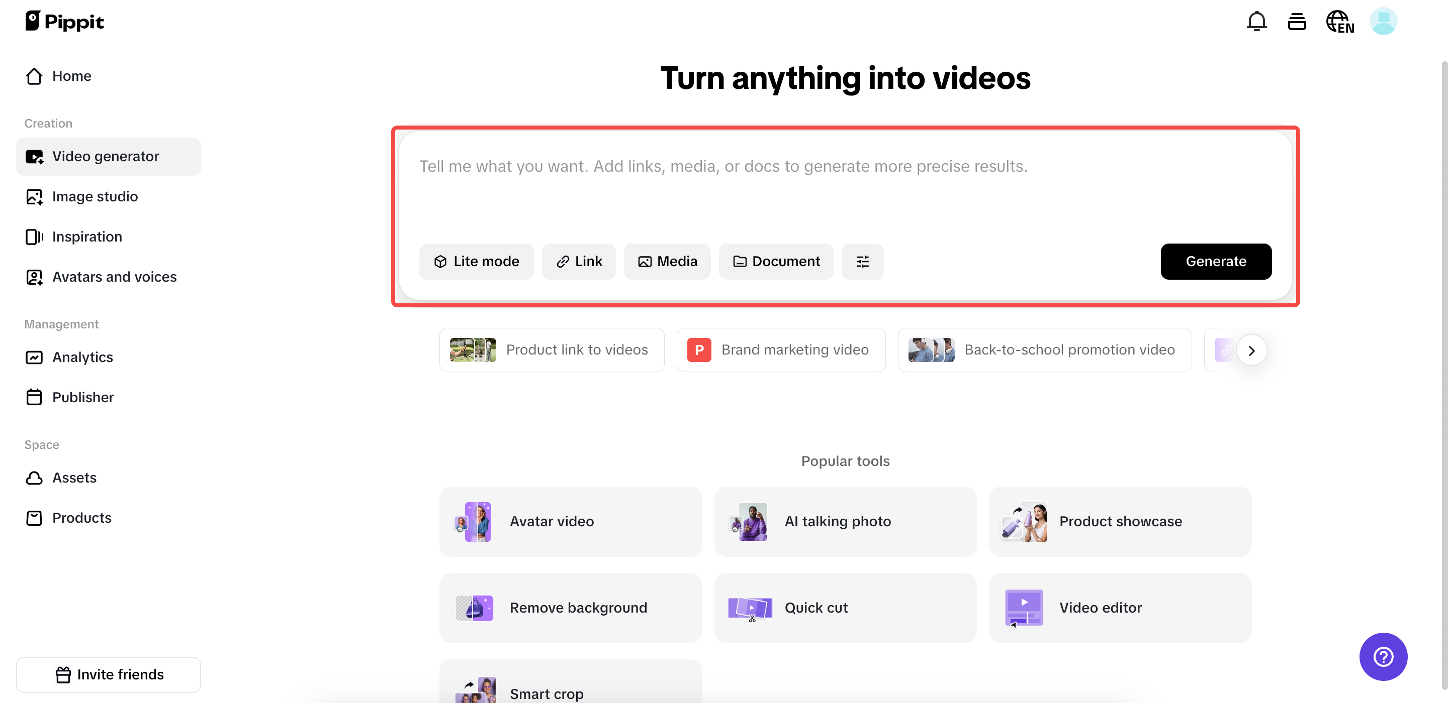 Write prompt and add media or links