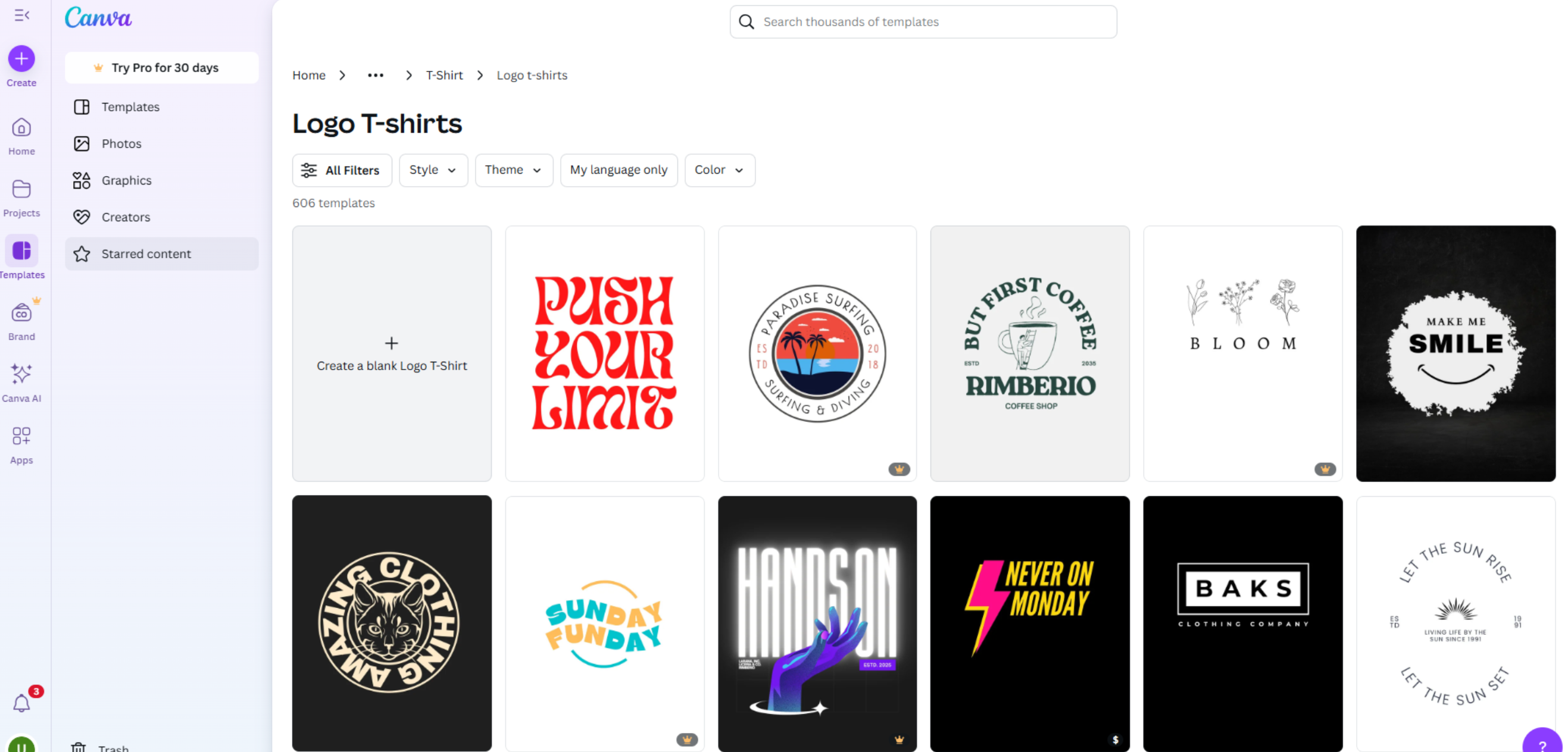 Oberfläche von Canva – ein benutzerfreundlicher Logo-Maker für T-Shirt-Marken.