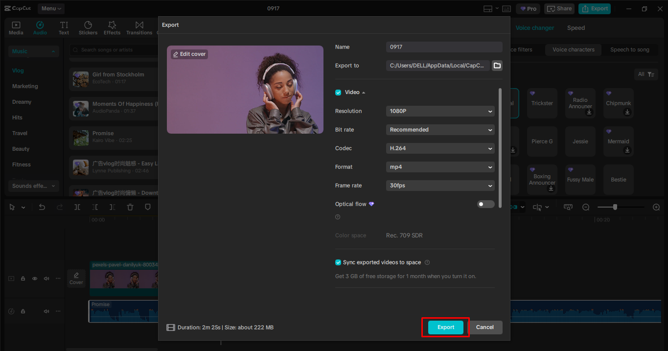 Export video with new voice from the CapCut desktop editor