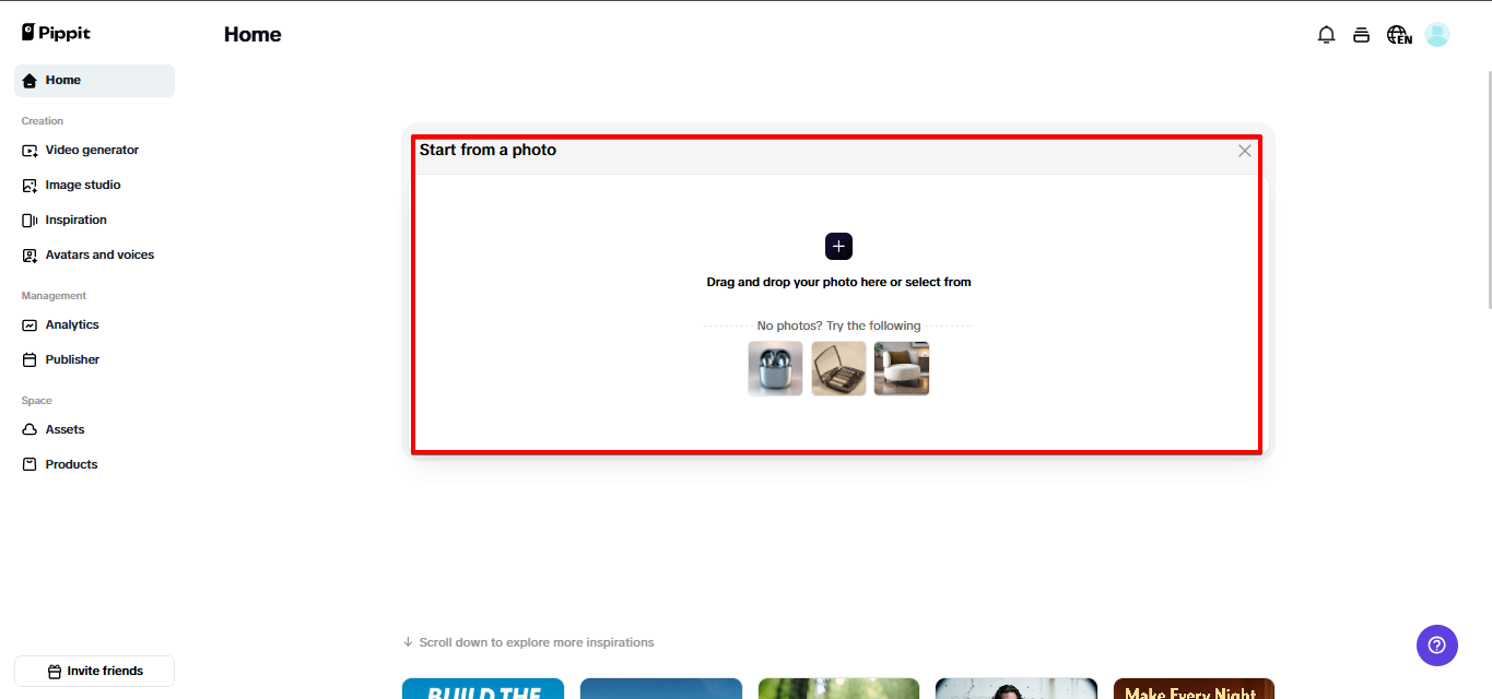 Uploading image to Pippit