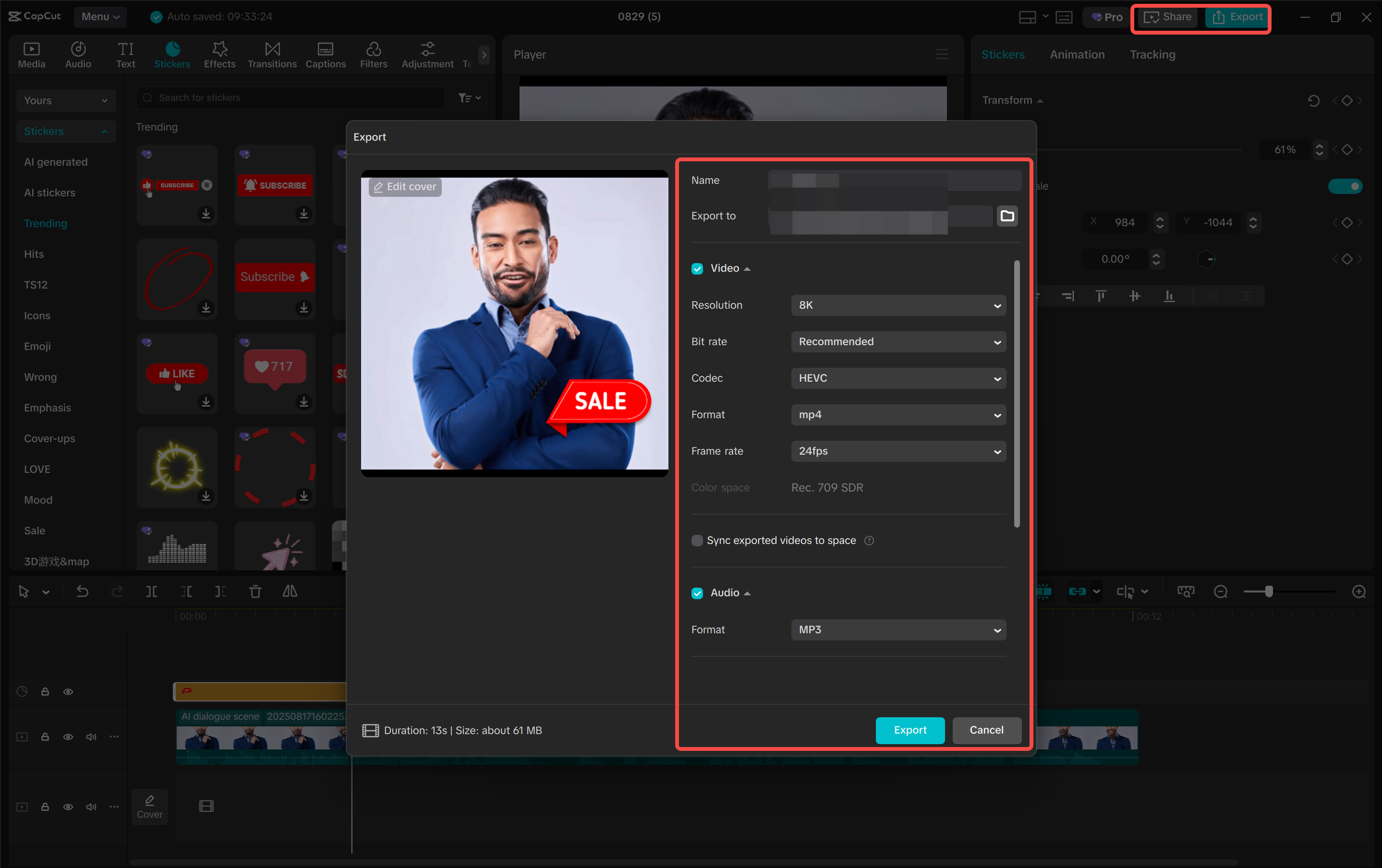 Exportieren der Dialogszene aus dem CapCut Desktop-Video-Editor