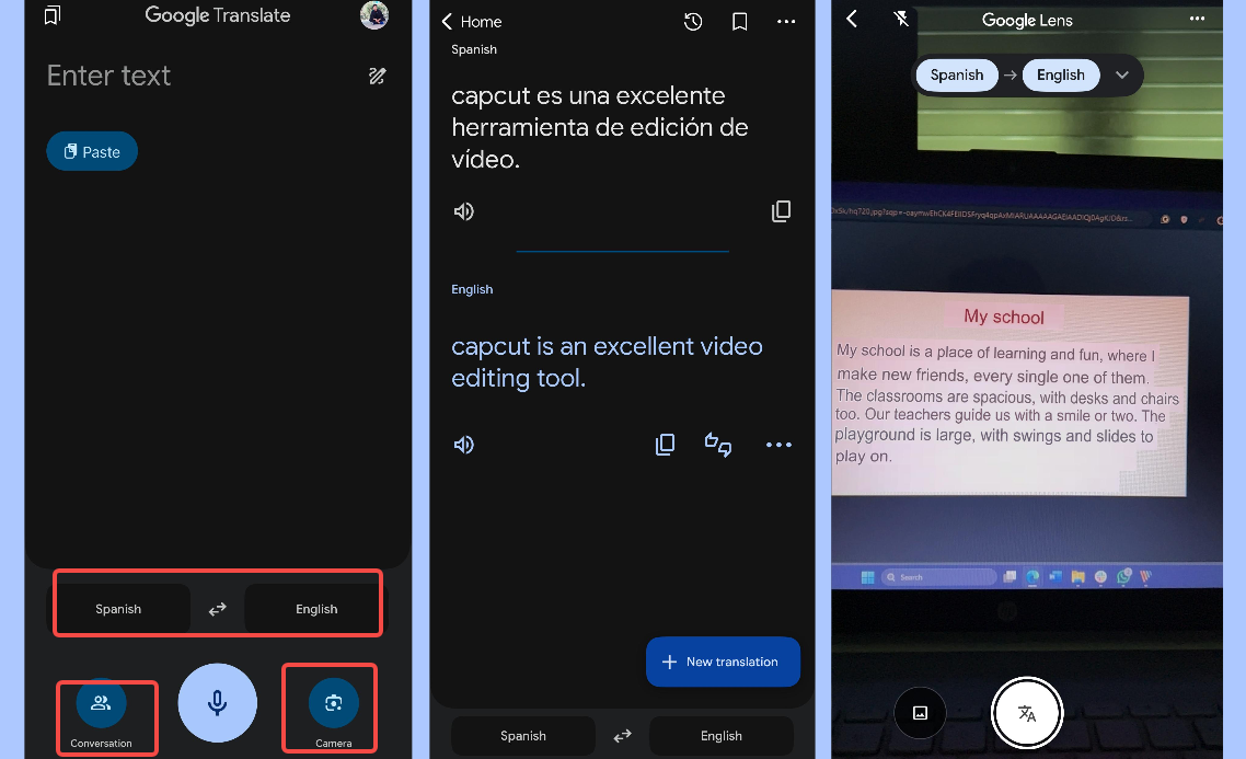 แปลภาษาสเปนเป็นภาษาอังกฤษโดยใช้แอป Google Translate