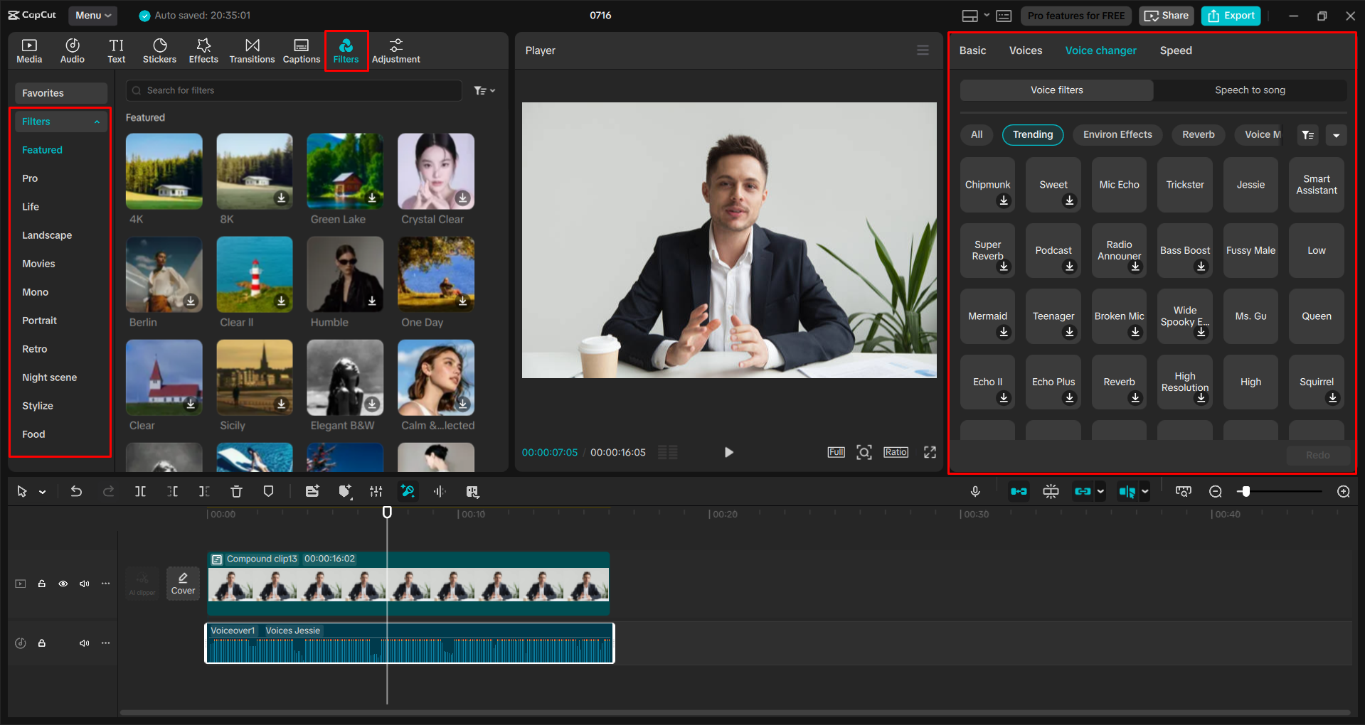 Changing the voice in a video with the CapCut desktop video editor