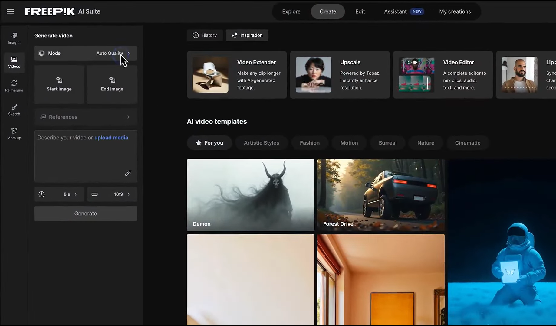 Escribiendo un mensaje en el generador de video Freepik AI