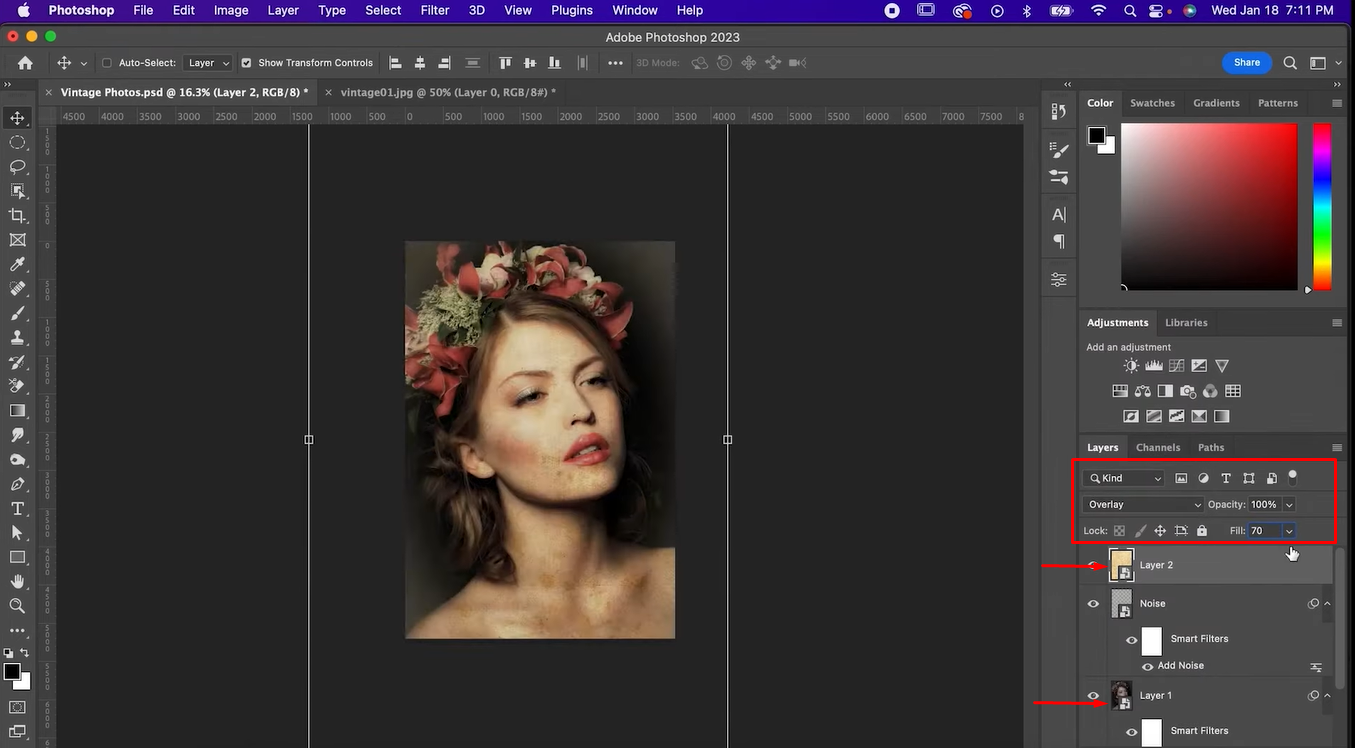 Regolare l'opacità del filtro vintage in Photoshop
