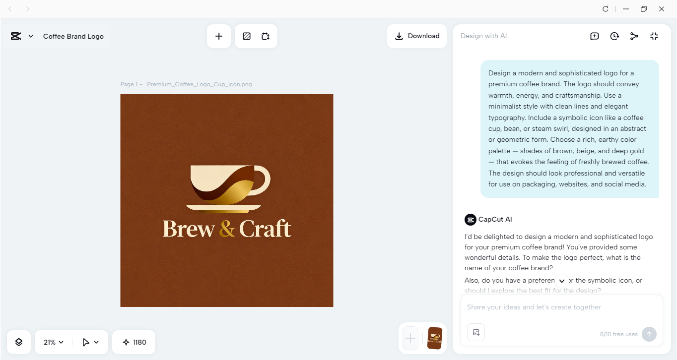 Interface of CapCut desktop video editor - an impressive tool for designing brand logos