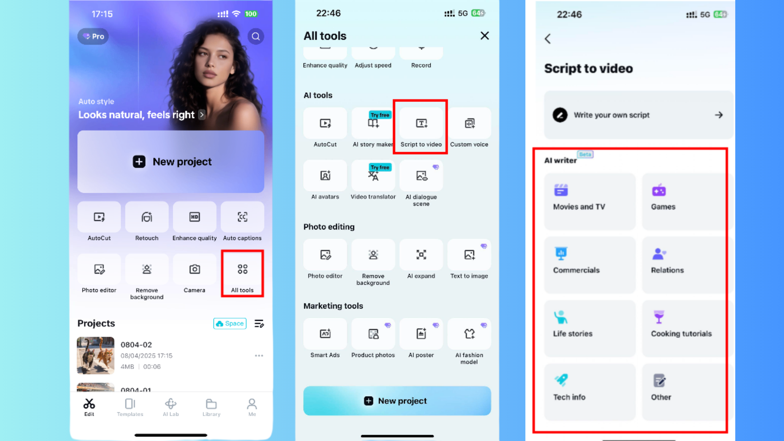 Få tillgång till CapCut App:s AI Writer.