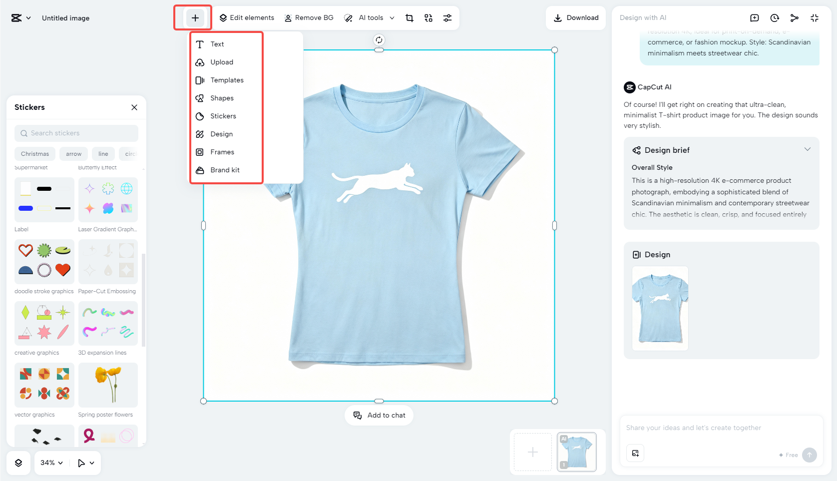 Edit the AI-generated t-shirt image
