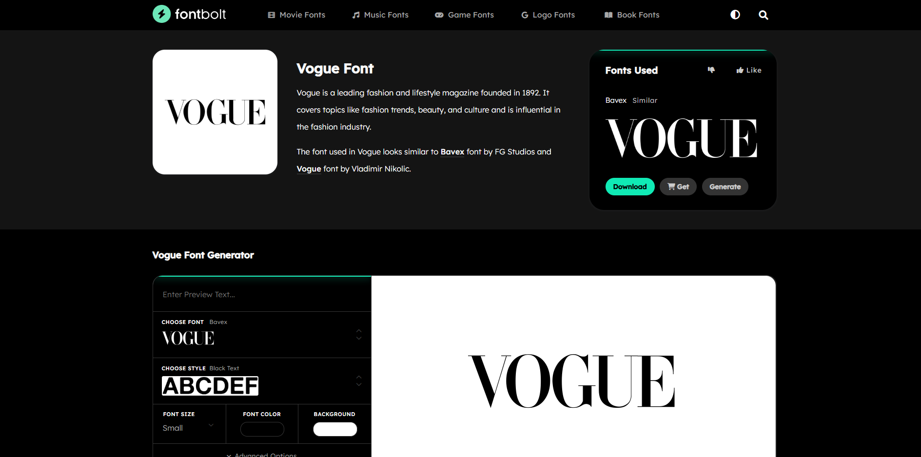 Interfaz de FontBolt: un buen sitio para obtener fuentes gratuitas de Vogue