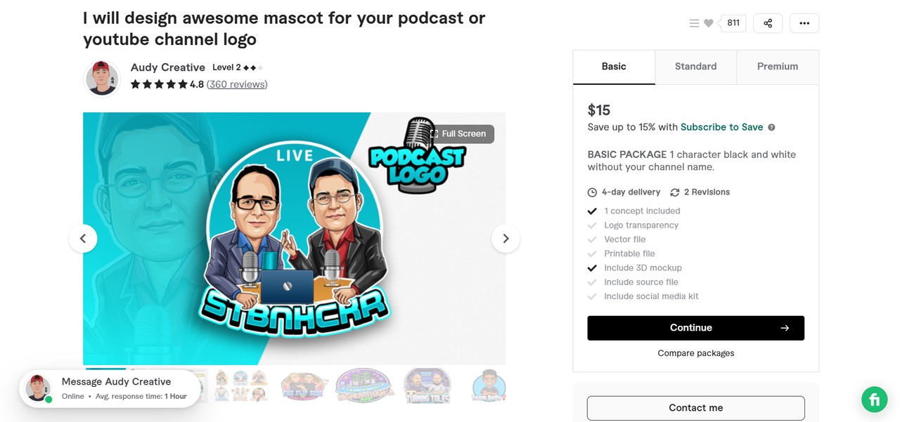 Seleccionando al diseñador y eligiendo su paquete de precios