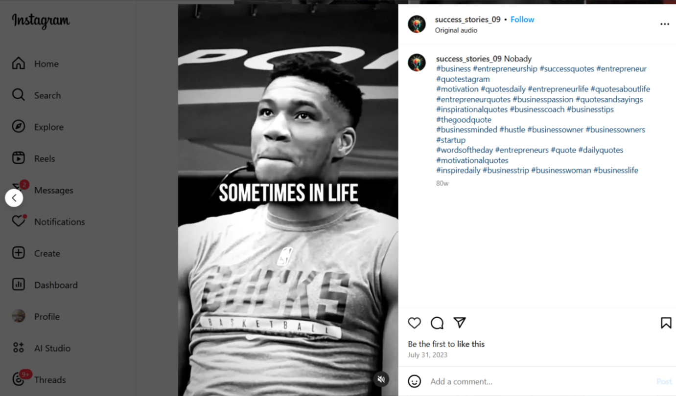 Motivations- und Erfolgsgeschichten-Videorollen auf Instagram