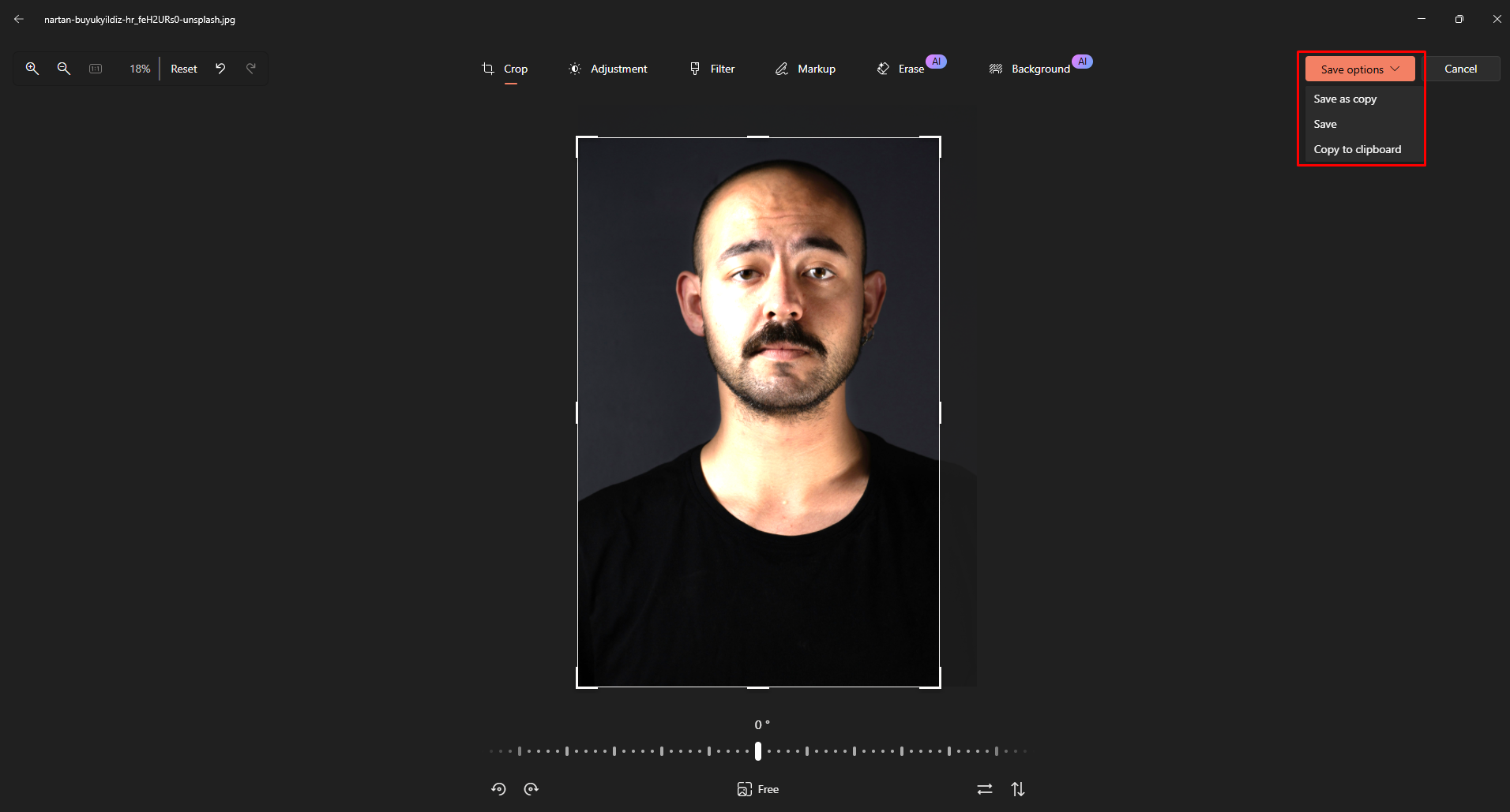 Saving the image from the Microsoft Office photo editor