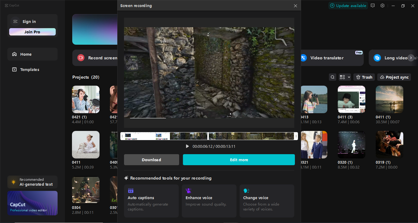 Interface van de CapCut desktop video-editor - de beste tool om scherm op te nemen