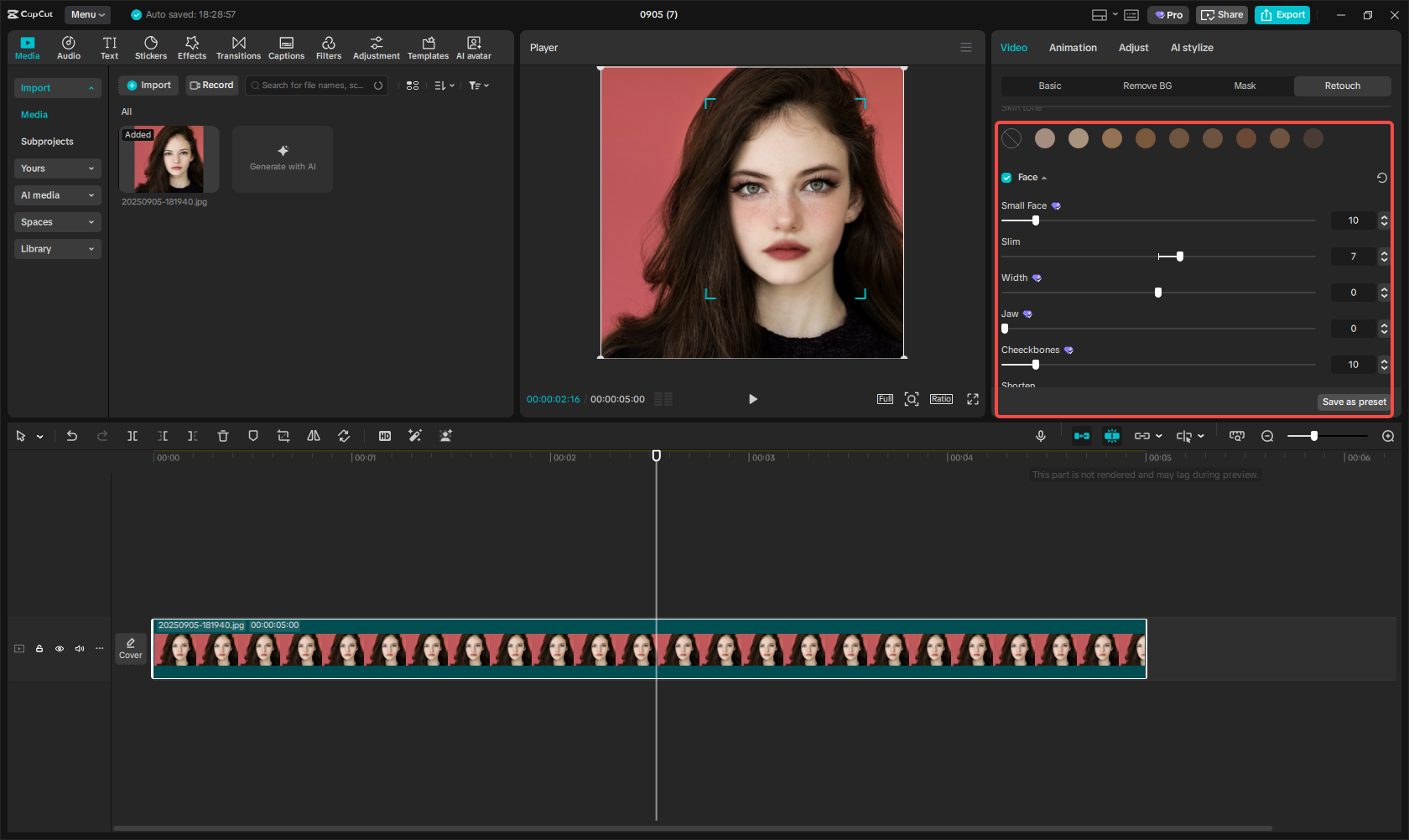 Face retouching in CapCut